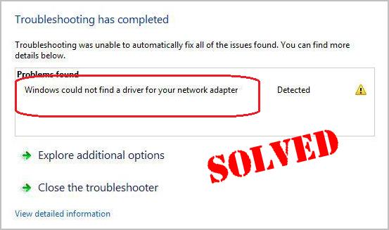 Computer says no network controller driver found windows 7
